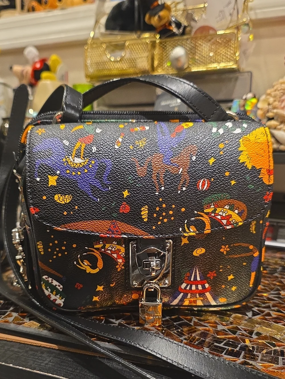 Black Carnival Print Crossbody Bag
